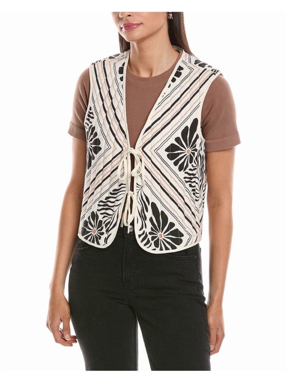 NWT Nanette Lepore Floral Quilted Vest with Tie Front, Size Small
